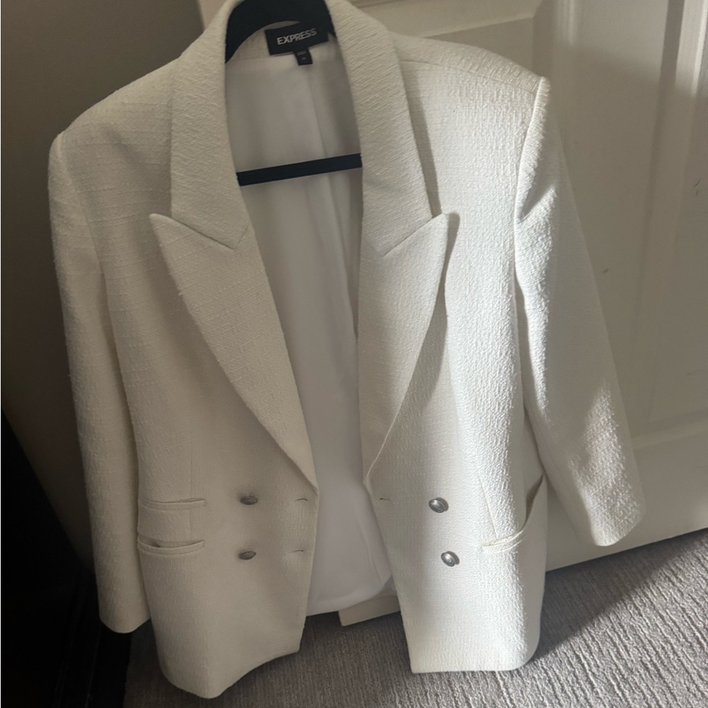 Express tweed oversized blazer in white